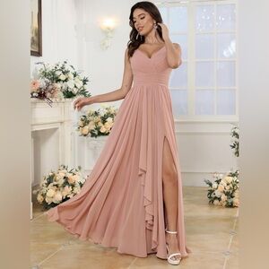 🤍Chiffon Bridesmaid Dresses Long with Pockets Ruffle A Line Formal Dresses
